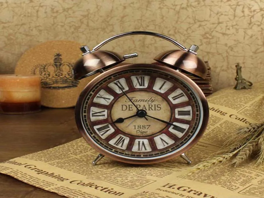 Classique Style Vintage en métal double cloche anneau conception réveil bureau Table horloge créative style européen 4338963