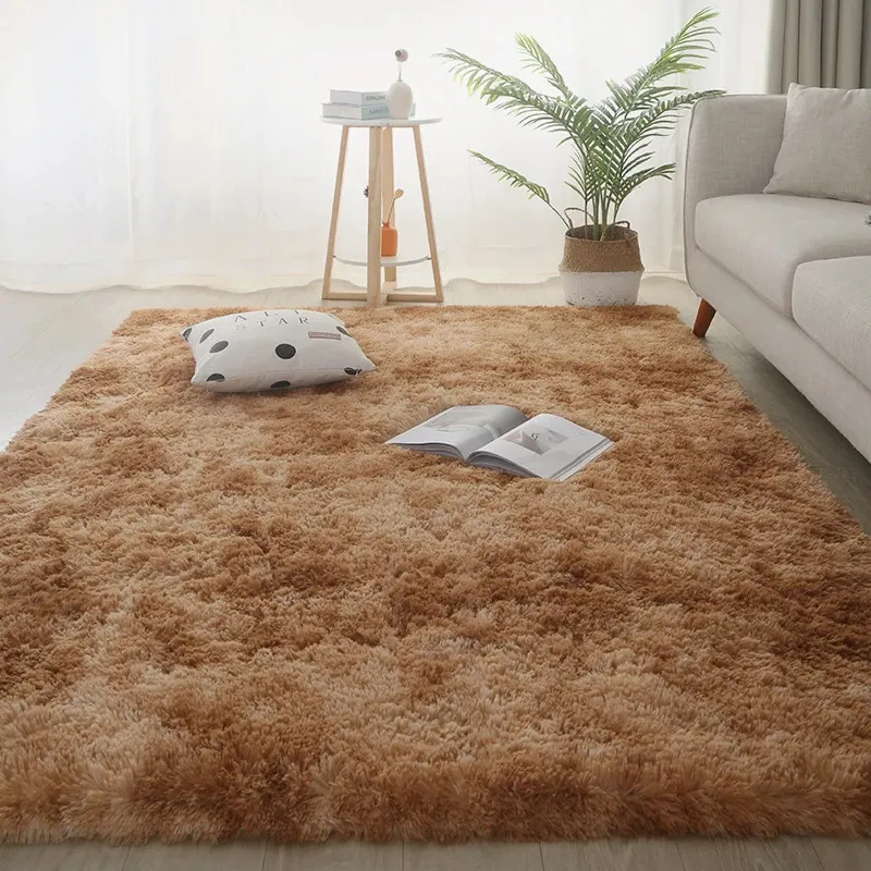 Tapis Shaggy pour salon canapé zone vin rouge cravate teint en peluche tapis de chambre doux confortable décor de chevet antidérapant enfants dortoir étage 240108