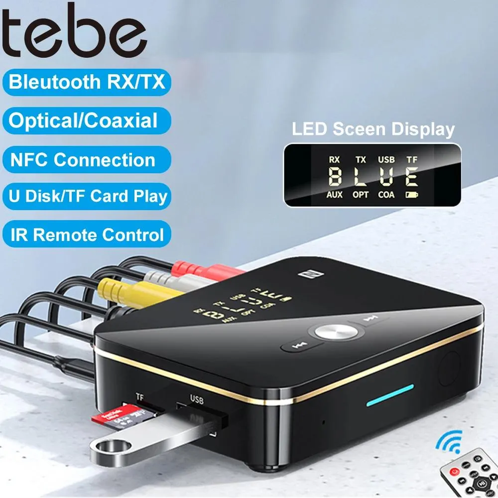 コネクタTEBE BLUETOOTH 5.0レシーバートランスミッターアダプターLED NFCワイヤレスステレオ3.5mm AUX RCA TF/Uディスクプレイ付きOptical Audio Adapter