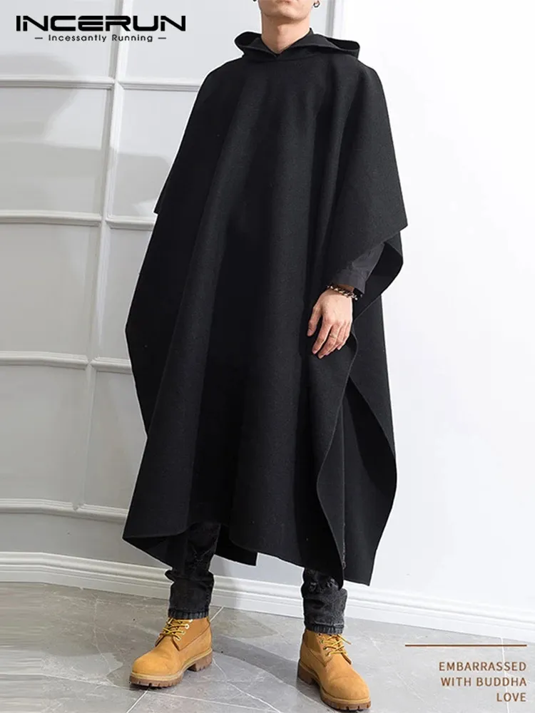 Cappotti neri larghi da uomo INCERUN Moda mantello con cappuccio irregolare Autunno Inverno Maschile manica lunga Trench Retro Outwear Giacche S-5XL 240106