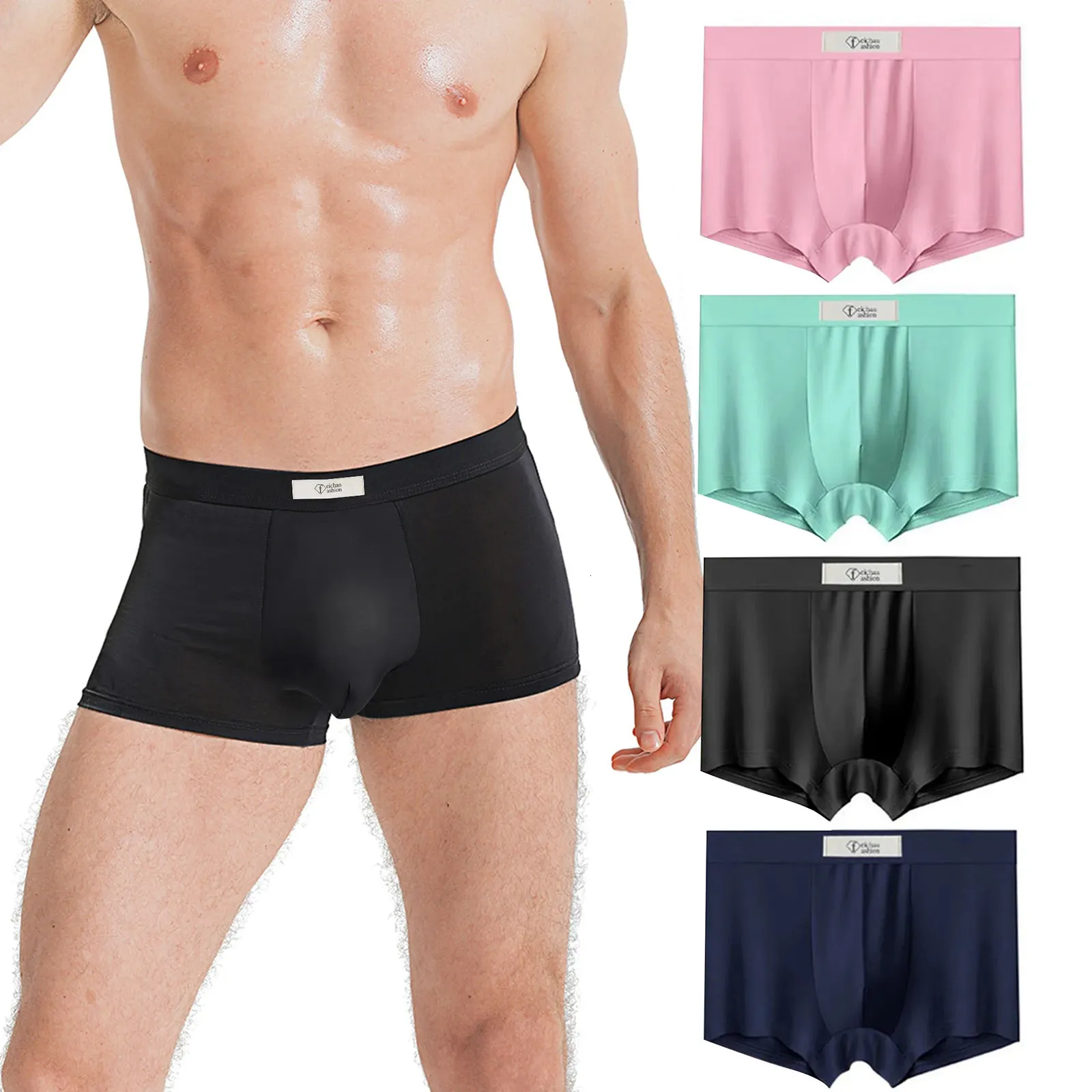 Mode Mens Ice Silk Underwearseamless Ultra Thin Breattable Panties Boxer Briefs 4pc Kort ben underbyxor Män med presentförpackning 240108