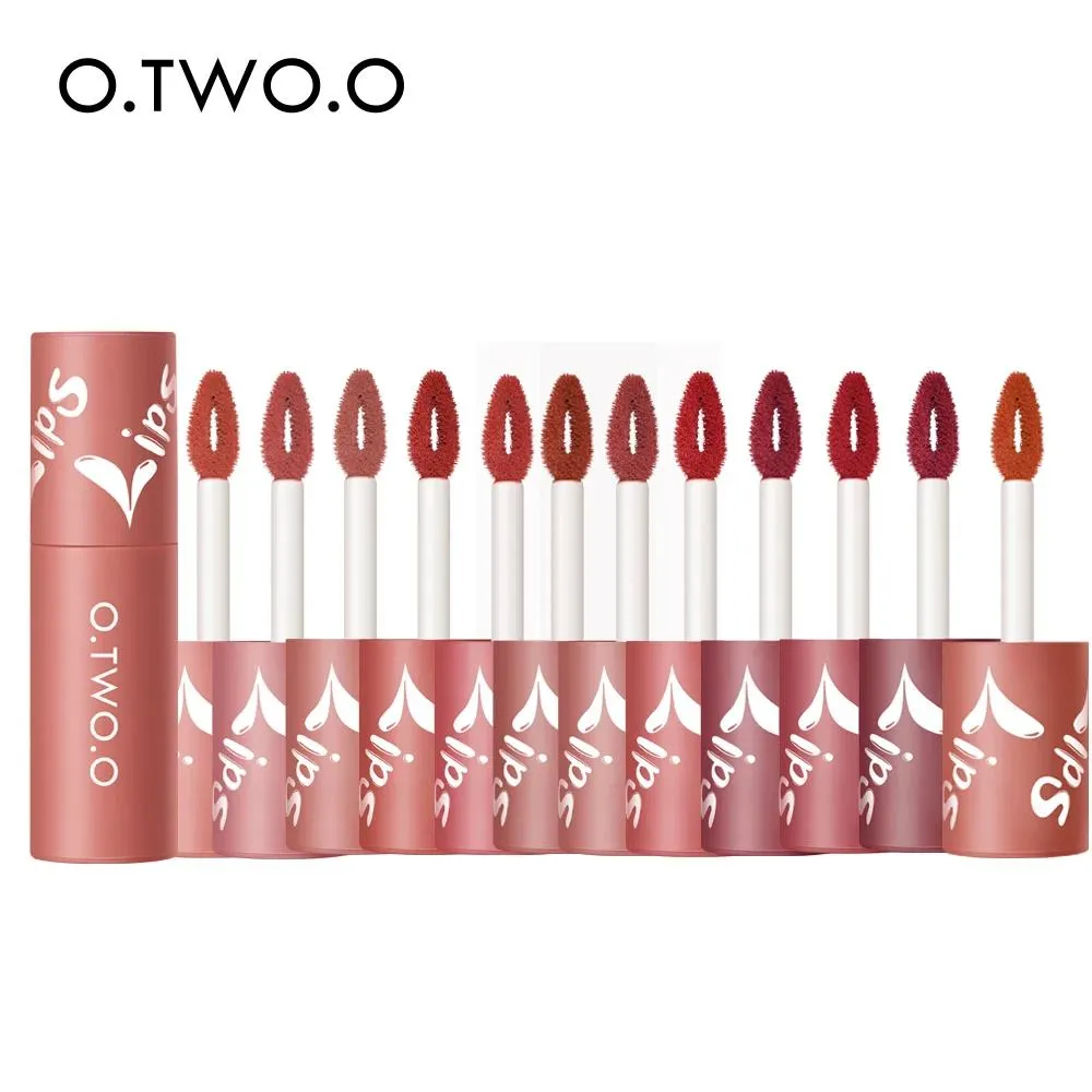 Conjuntos O.two.o 12pcs Batom Creme Labial 12 Cores Alto Pigmento À Prova D 'Água Longa Duração Lip Tint Acabamento Fosco Maquiagem Lip Gloss Cosméticos