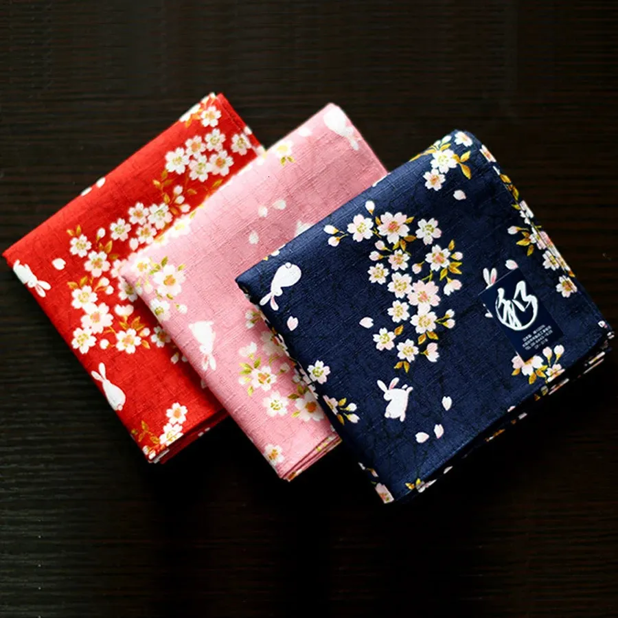 Japanse Stijl Mooie Zakdoeken voor Vrouwelijke Bloemen en Konijn Patroon Grote Vierkante Handdoek Hoge Kwaliteit Zakdoeken SY512 Collectie 240108