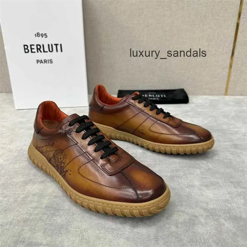 Berluti męska sukienka skórzana buty swobodny berluti/bruti mody mody mody swobodny buty Low Cut Lace Up Sports Buty retro niemieckie buty treningowe OC97