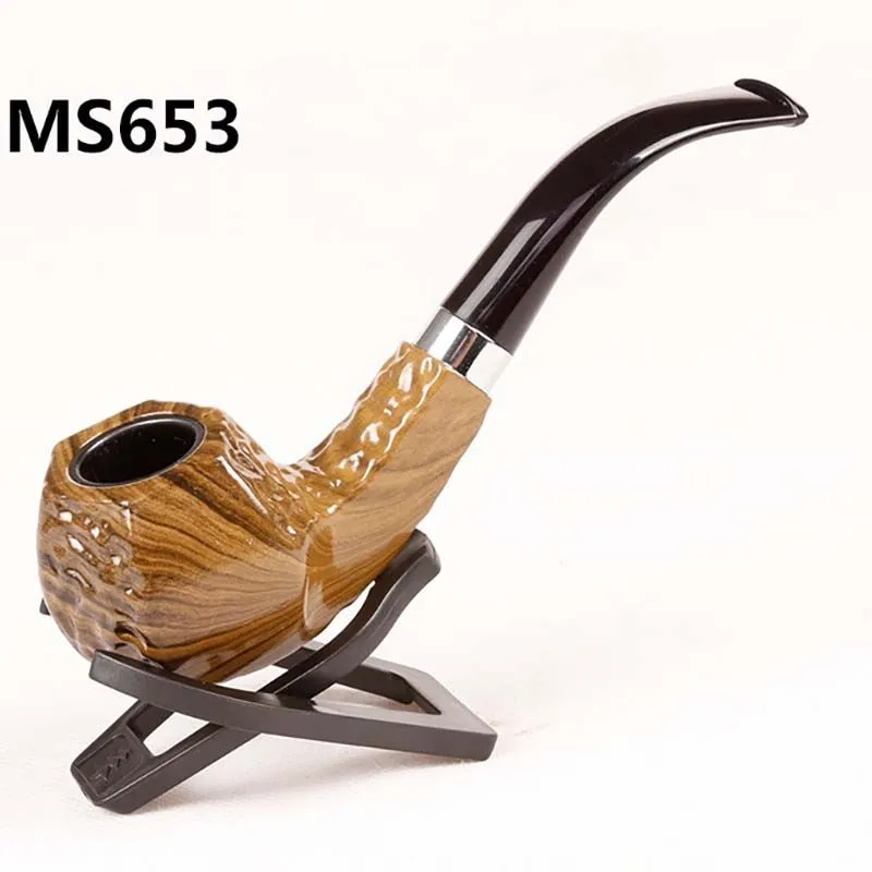 Wooden Color Smoking Pipe Metal and Acrylic for Tabacoo Dry Herbal Choiced Gift with Plastic Rack and Box