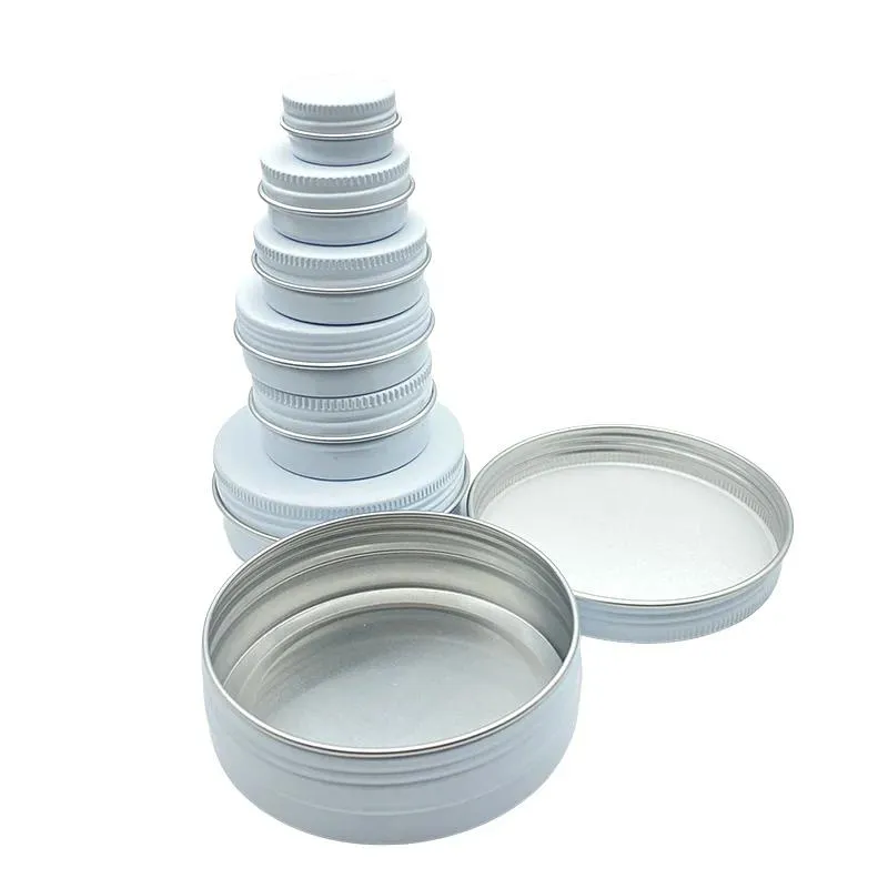 Gloss 100 pçs vazio branco frasco de alumínio lata 5g 10g 15g 20g 30g 50g 60g 100g pote unha arte maquiagem brilho labial vazio recipiente de latas cosméticas