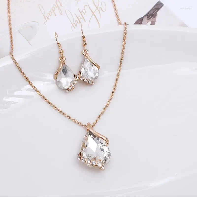 Halskette Ohrringe Set Mode Frauen Mädchen Silber Farbe Gold Edelstahl Zirkon für Freunden Geschenk