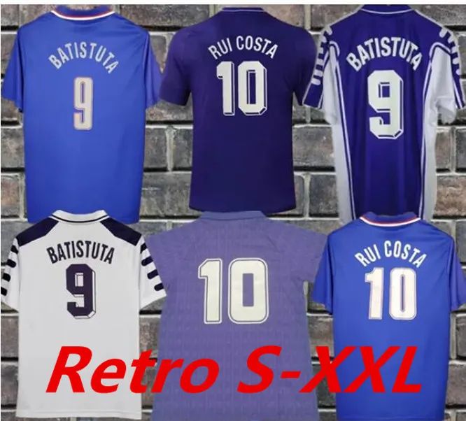 1998 1999 Fiorentina BATISTUTA RUI COSTA Mens Soccer Jerseys Home Roxo Away Branco RETRO Camisa de Futebol Adulto Mangas Curtas Uniformes 999