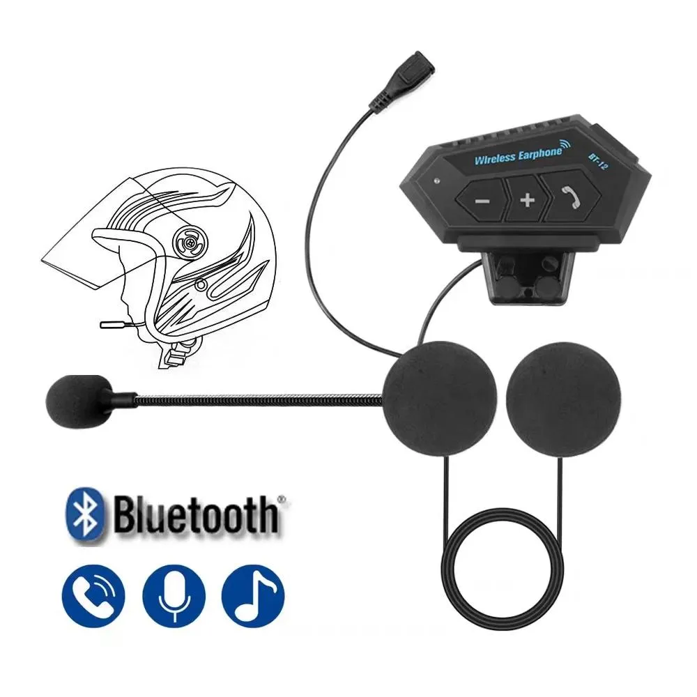 Radio BT12 Bluetooth Motorrad Intercom Helm Headset Freisprechanruf Lautsprecher Kopfhörer Wasserdicht Moto Kopfhörer mit FM Radio Musik