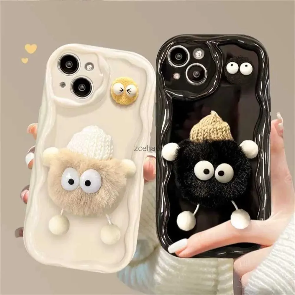 Obudowy telefonu komórkowego Koreańskie urocze puszyste puszyste brykietowe obudowa na iPhone 15 14 13 12 11 Pro Max Xs XR 7 8 Plus SE 3 Girl Wavy Soft Plush Coverl240105