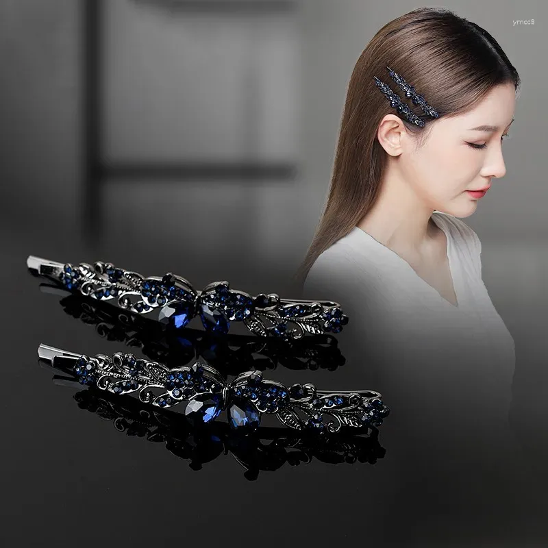 Hair Clips Korean Version Blue Crystal One Line Clip Luxury Side Horizontal Top Women's Fashionable Accessories