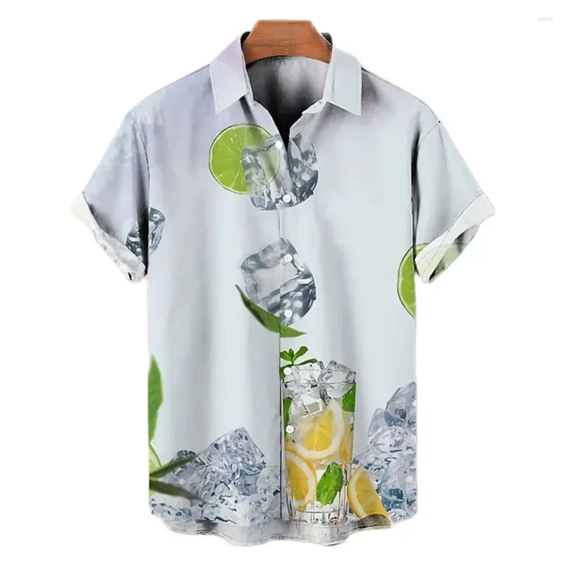 Men's Casual Shirts 2024 Hawaiian Shirt 3D Wine Glass Printed Short Sleeve Top Party Loose T-shirt Clothing