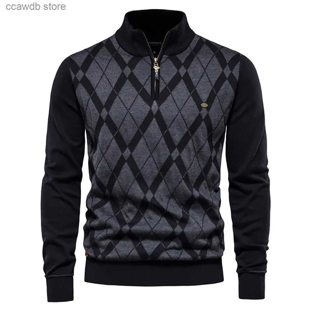 Maglioni da uomo AIOPESON Argyle Uomo Maglioni Cotone Finto collo Cerniera Patchwork Pullover Uomo Inverno Moda di alta qualità Maglioni caldi per uomo T240108