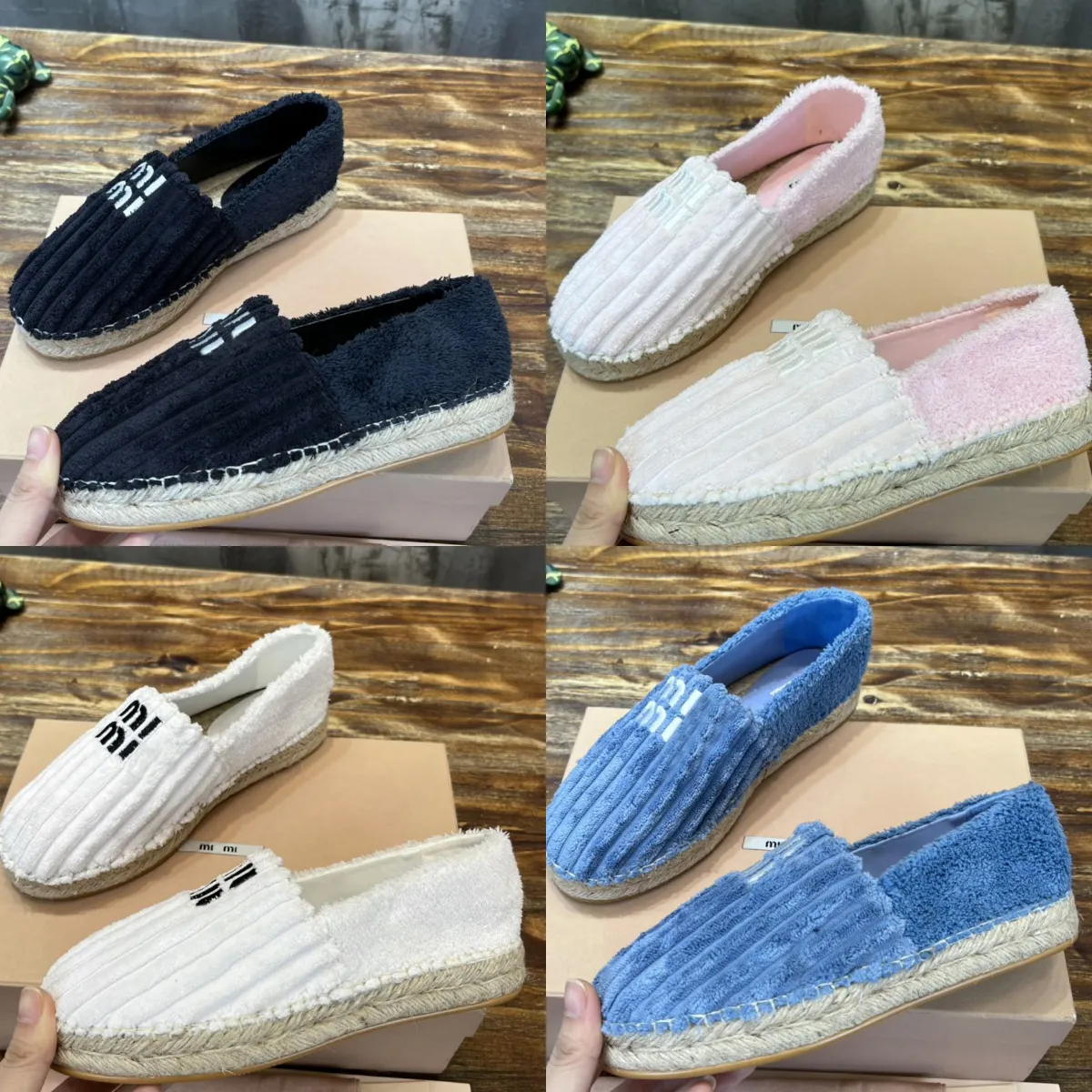 Loafers Shoe Designer MIUMIUS Shoes Espadrilles towelling Women Logo-Embroidered Casual Shoes Comfort Plush falt Fashion Classic sandal Size 35-42