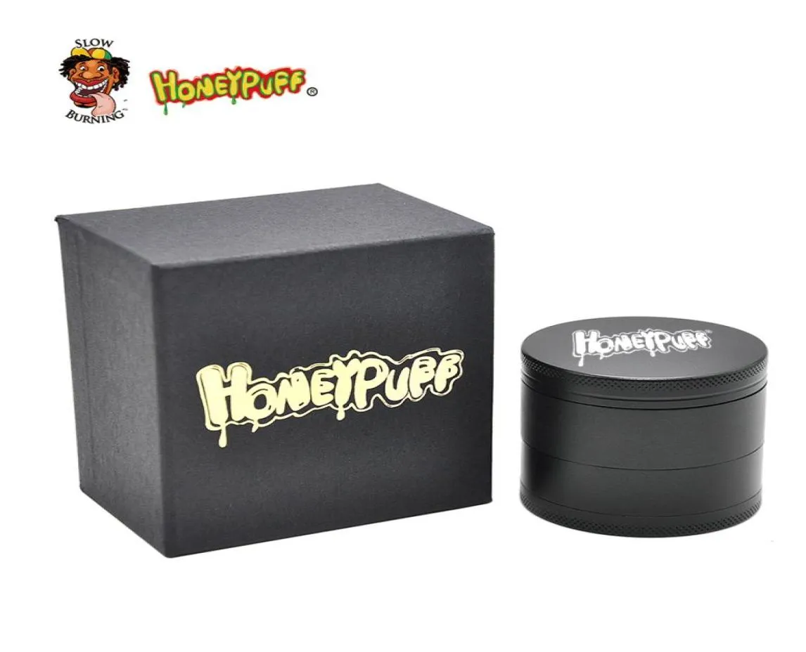 HONEYPUFF 63 MM 4 Layers Aircraft Aluminum Tobacco Grinder Groove Grinding Patented Teeth Spice Crusher Snuff Snorter Grinder2484460