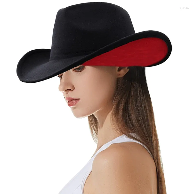 Berets unissex ocidental cowboy chapéus para homens aba larga fedora mulheres cor sólida jazz chapéu vintage feltro panamá boné com cinto de couro