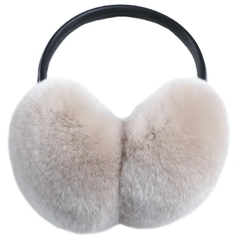 Rex Rabbit Fur Earmuffs女性の秋と冬の暖かいイヤーマフ耳袋シンプルな本物の毛皮の耳のカバー耳暖かい格納式240108