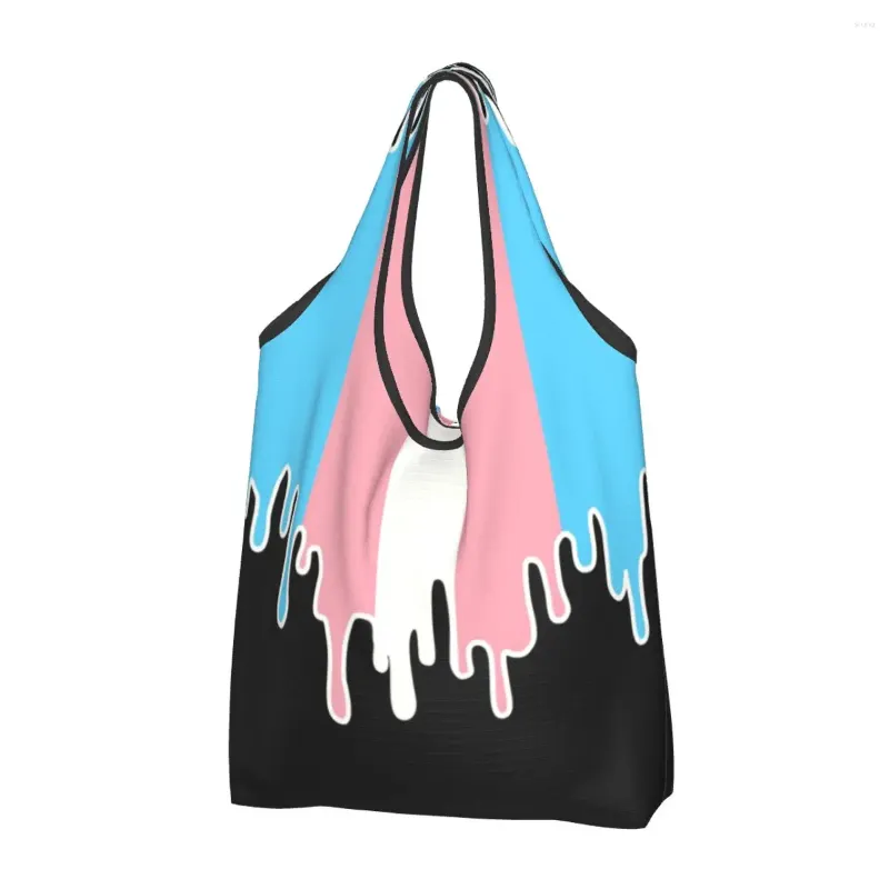 Sacos de compras Reciclagem Trans Pride Flag Drip Bag Mulheres Tote Portátil Transgênero LGBT Comprador de Compras