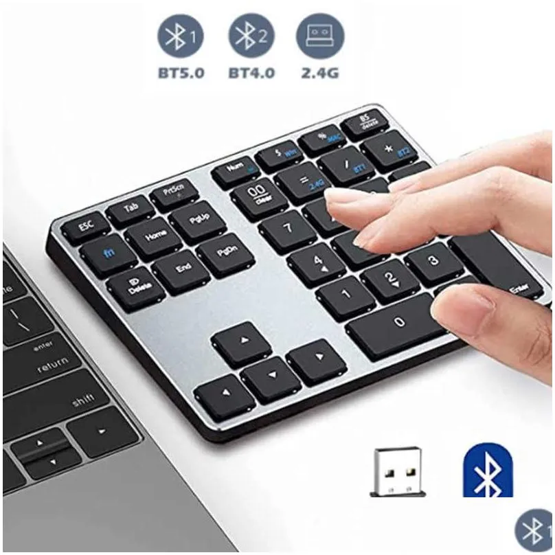 Tangentbord trådlöst nummer pad uppladdningsbart Bluetooth-numeriskt tangentbord för Windows 35-Keys Aluminium Numpad Keypad Accounters HKD230825 OTO7X