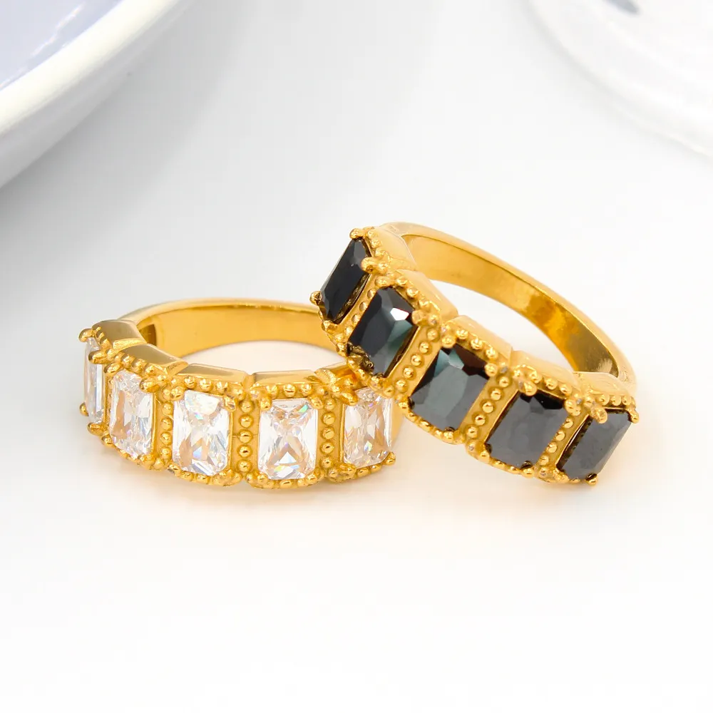 Bague en acier inoxydable pour femme, anneau en zircon coloré, doux et cool, personnalité féminine, vintage, bijoux de luxe