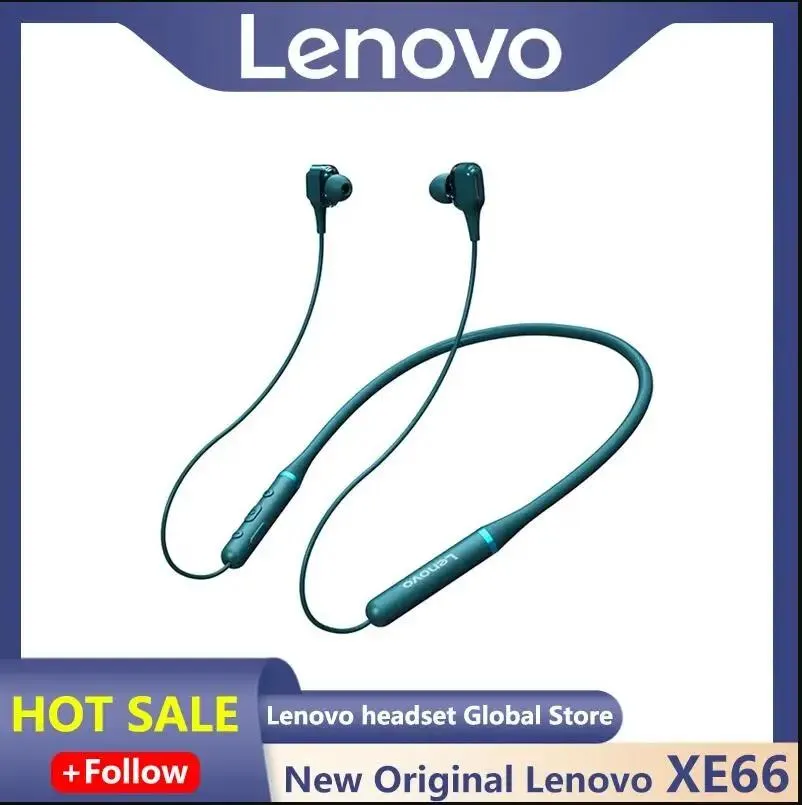 Auricolari Originali Lenovo Xe66 Auricolari Bluetooth Sport Cuffie wireless Bass Hifi Stereo Archetto da collo Cuffie impermeabili con microfono Rumore