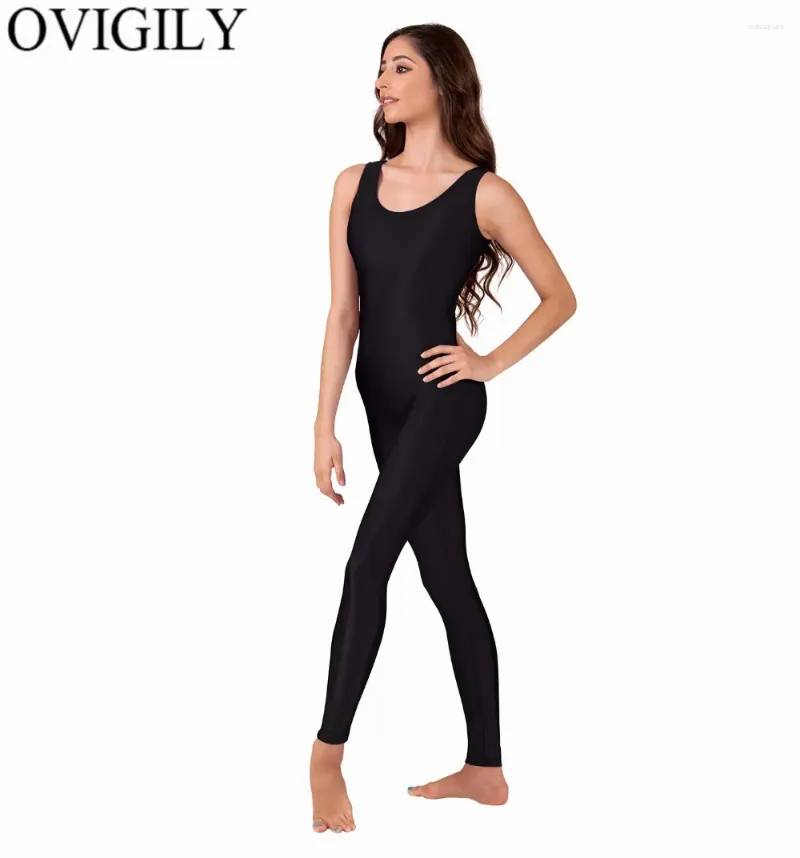 Stage Wear OVIGILY Femmes Sans Manches Unitard Nylon One Piece Tank Unitards Catsuit Combinaisons Barboteuses Ballet Danse Yoga Pour Adultes