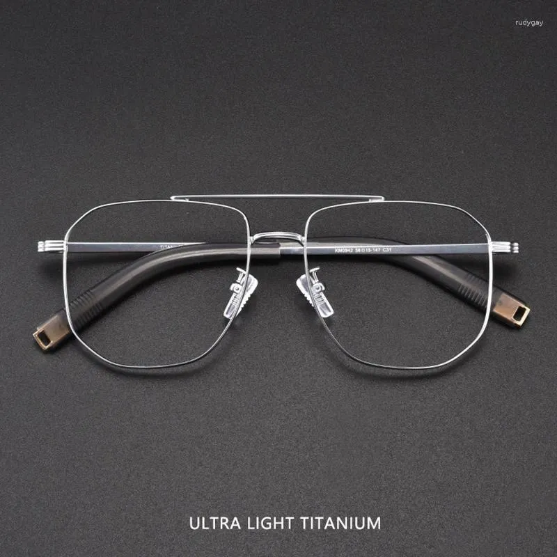 Sonnenbrillenrahmen Mode Retro Pilot Doppelbrückenbrille Ultraleichte Brillen aus reinem Titan Optische verschreibungspflichtige Brillen Große Größe Mann
