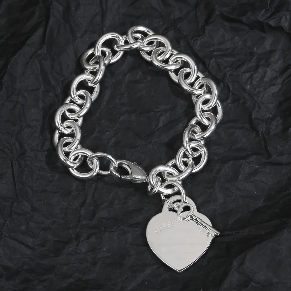 Bracelet coeur bijoux créateur pour femme clé amour bracelet en argent en forme de coeur en argent sterling petite amie cadeau bijoux de charme de mode pas d'allergies avec boîte