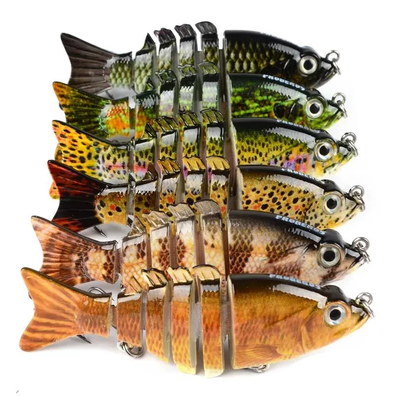 Yeni Split Tail Musky Crankbaits 6 Bölüm Balıkçılık Cazibesi Kancaları 10.6g 9cm Süper Canlı Gerçekçi Plastik Segmentler Sert Yem