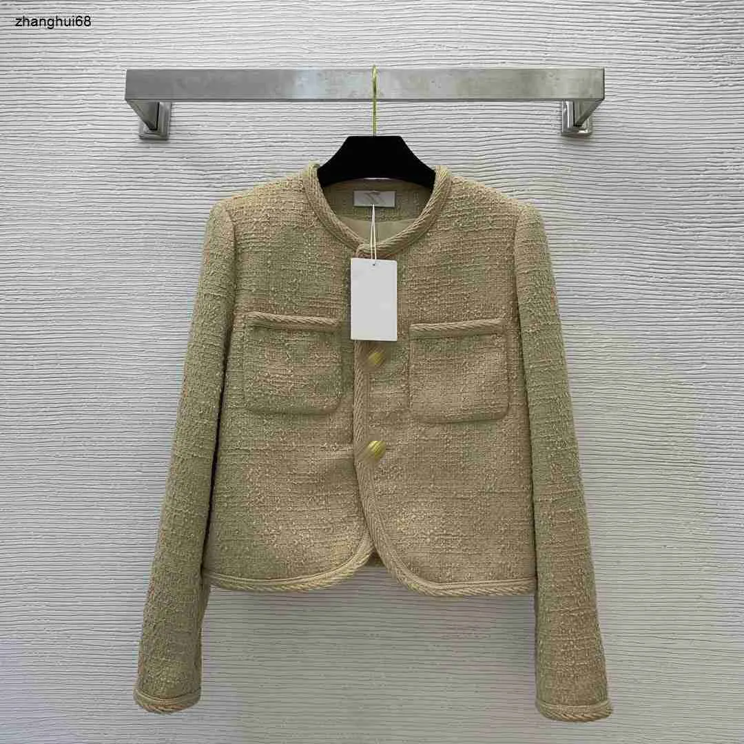 Cappotto da donna di marca moda lussuosa Bottoni hardware girocollo manica lunga cappotto corto indumento superiore Jan 08