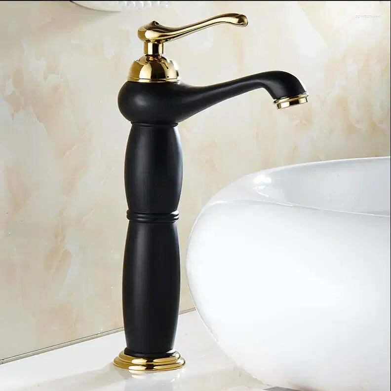 Rubinetti per lavandino del bagno Rubinetto per lavabo Vidric Lampada in ottone nero e dorato Forma a maniglia singola Foro per ponte Lavaggio vintage Miscelatore freddo