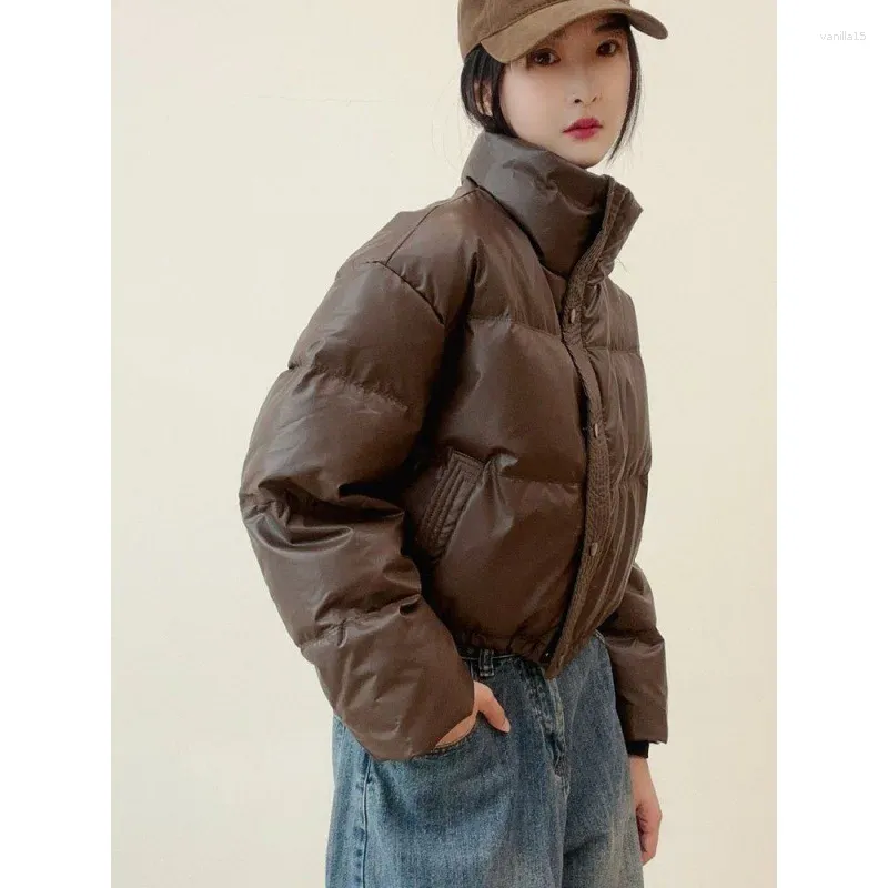 Women's Trench Coats Short Padded Down Jacket Stand-up Collar Thermal Fashion Bread Coat Small
