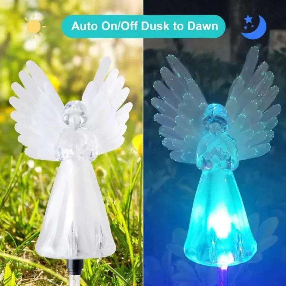 Anjo solar luzes ao ar livre decoração do jardim paisagem housewarming presente cemitério led estaca gramado quintal pátio noite lâmpada 240108