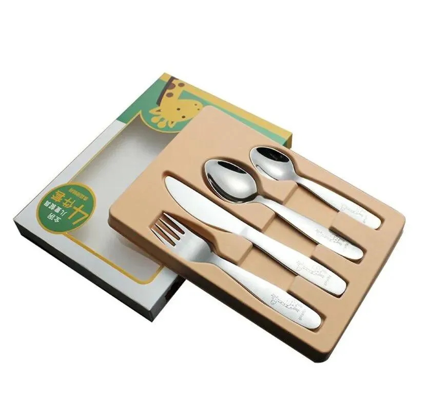 Sets 4PCS/pack 304 Stainless Steel Kids Cutlery Cartoon Pattern Carving Children Tableware Westernstyle Tableware Cutlery Set