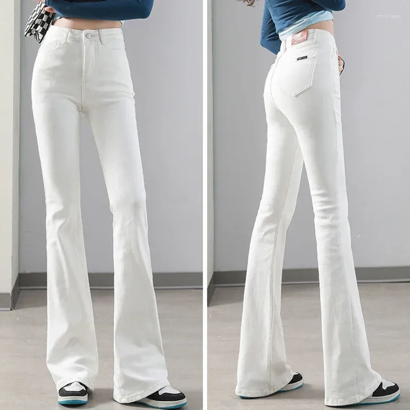 Women's Jeans Fashion High Waist White Flare Women Casual Bell-Bottoms Skinny Spring Slim Denim Pants Ankle Capris LJ34