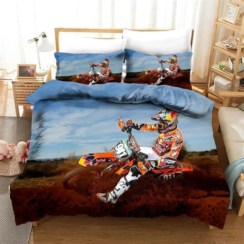 セットYi Chu Xin Luxury Bedding Set Motelcycle Print duvet Cover Set with Pillowcase Motocross Bedspread Boy's Bed Set 201210