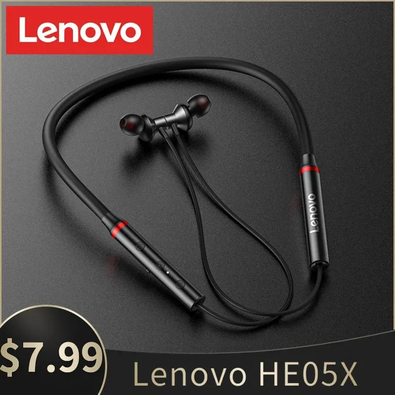 Hörlurar Origial Lenovo He05x Bluetooth Earphones hörlurar Vattentäta öronproppar Hifi Sound Magnetic Neckband Headset Sports hörlurar