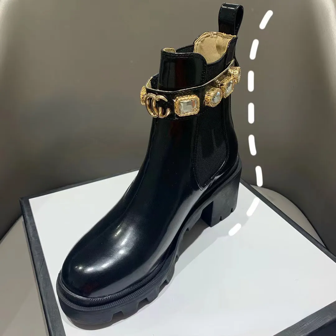 Damen Designer Martin Stiefel 2022 Herbst und Winter Neue Rhein-Diamant dicke Sohlen erhöhen Chelsea-Stiefeletten im britischen Stil mit rundem Kopf