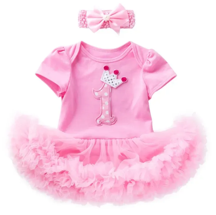 Nyfödda Babies Girls 1st 2nd Birthday Dress Up One Piece Rompers kjolar Tutus med pannband Småbarn Spädbarnsgåvor Festkläder Set Crown ZZ