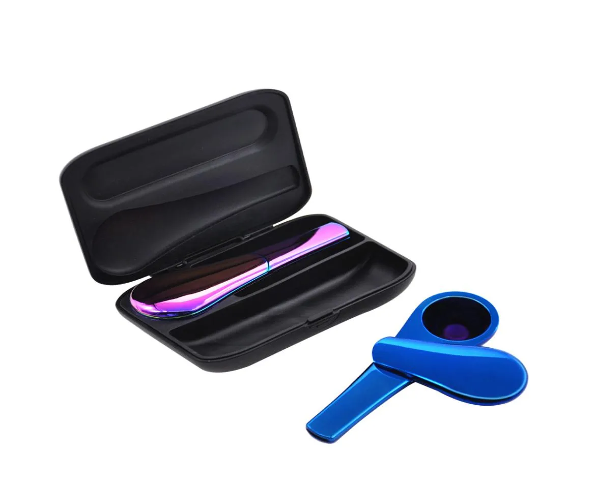 Fashionable Metal Hand Pipe Scoop Shape with Magnetic Cover Zinc Alloy Spoon Laddle Herb Cigar 97MM Gift Box5125480