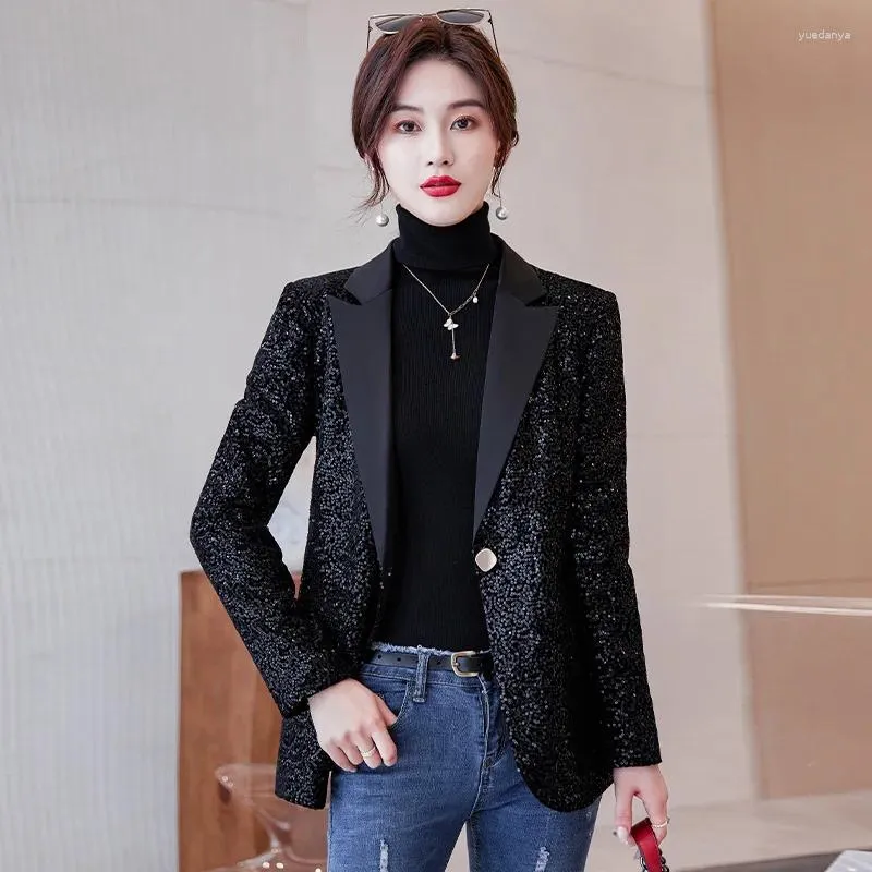 Abiti da donna Fried Street Blazer per le donne Giacca con paillettes femminili Abito nero per il tempo libero Top Primavera Autunno Senso del design Marchio 2024