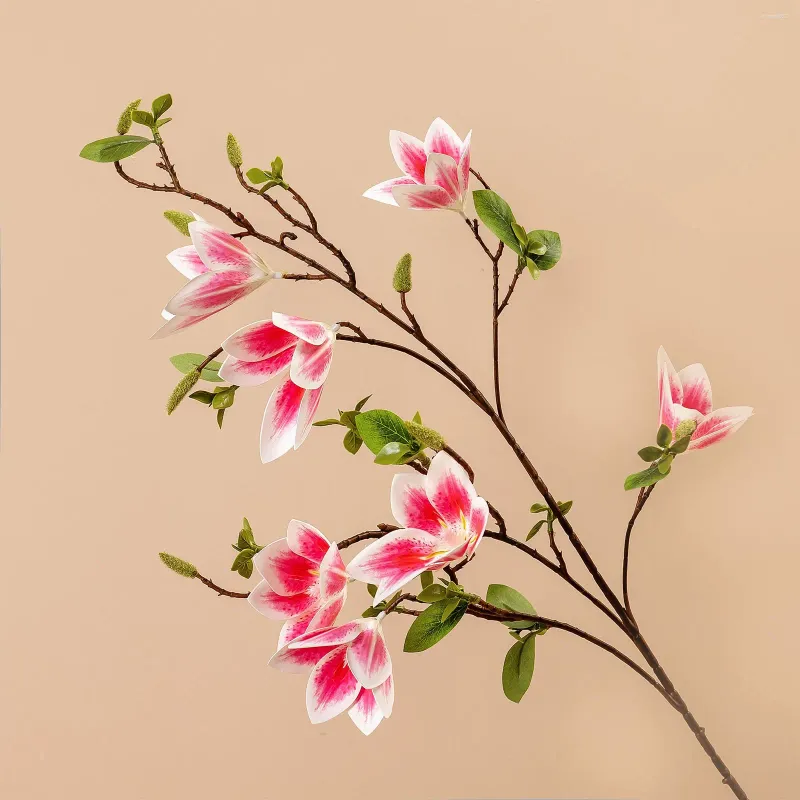 Dekorativa blommor konstgjorda magnolia riktiga beröring falska blommor grenar hem trädgård el fester bröllop bord arrangemang dekorera