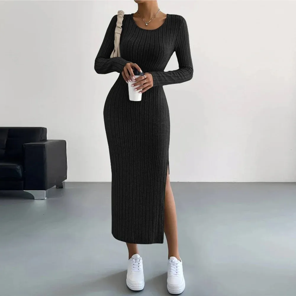 Robe tricotée pour femmes, grande taille, Sexy, Ultra fine, longue, élégante, vêtements rétro coréens, printemps/été 2024, 240108