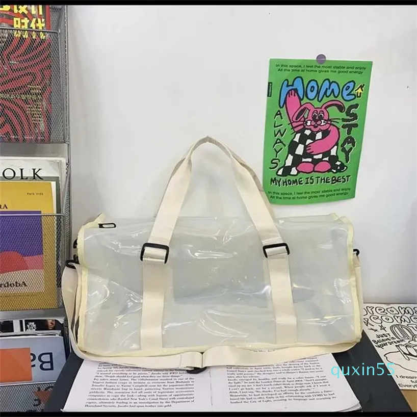 Stor kapacitet PVC Duffle påsar Casual Straddle påse stor kapacitet gata axelväska transparent brev bärbar resväska