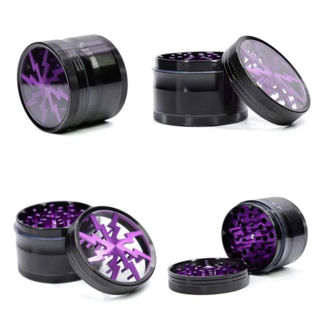 Herb Grinder 63mm Aluminium With Clear Top Window 4 Layers Parts Lighting Grinder Tooth Cigarette Smoke Crusher Smoking Accessorie5664811