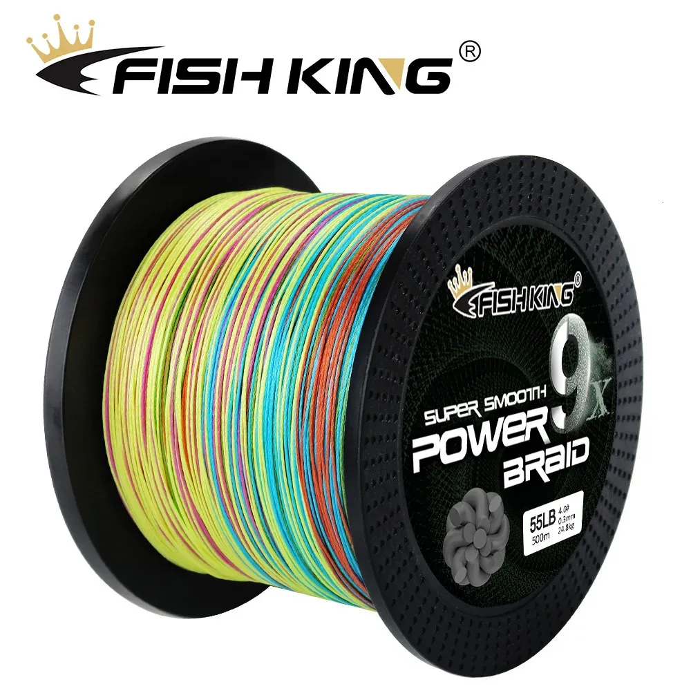 Fish King 500 m flätad tråd PE Fiskelinje 9 Strand 20lb-100 pund 0,12 mm-0.4mm Spiral Tech Multifilament Stark karpfiskelinje 240108