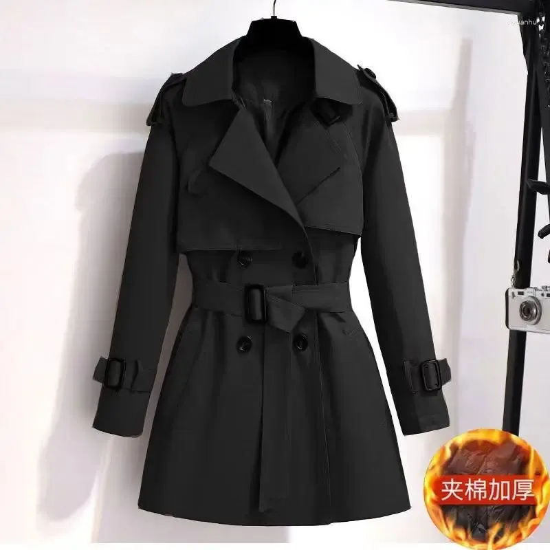 Trench da donna Autunno Inverno Moda Tinta unita Colletto ribaltabile Cappotto slim fit coreano casual a maniche lunghe doppiopetto con lacci