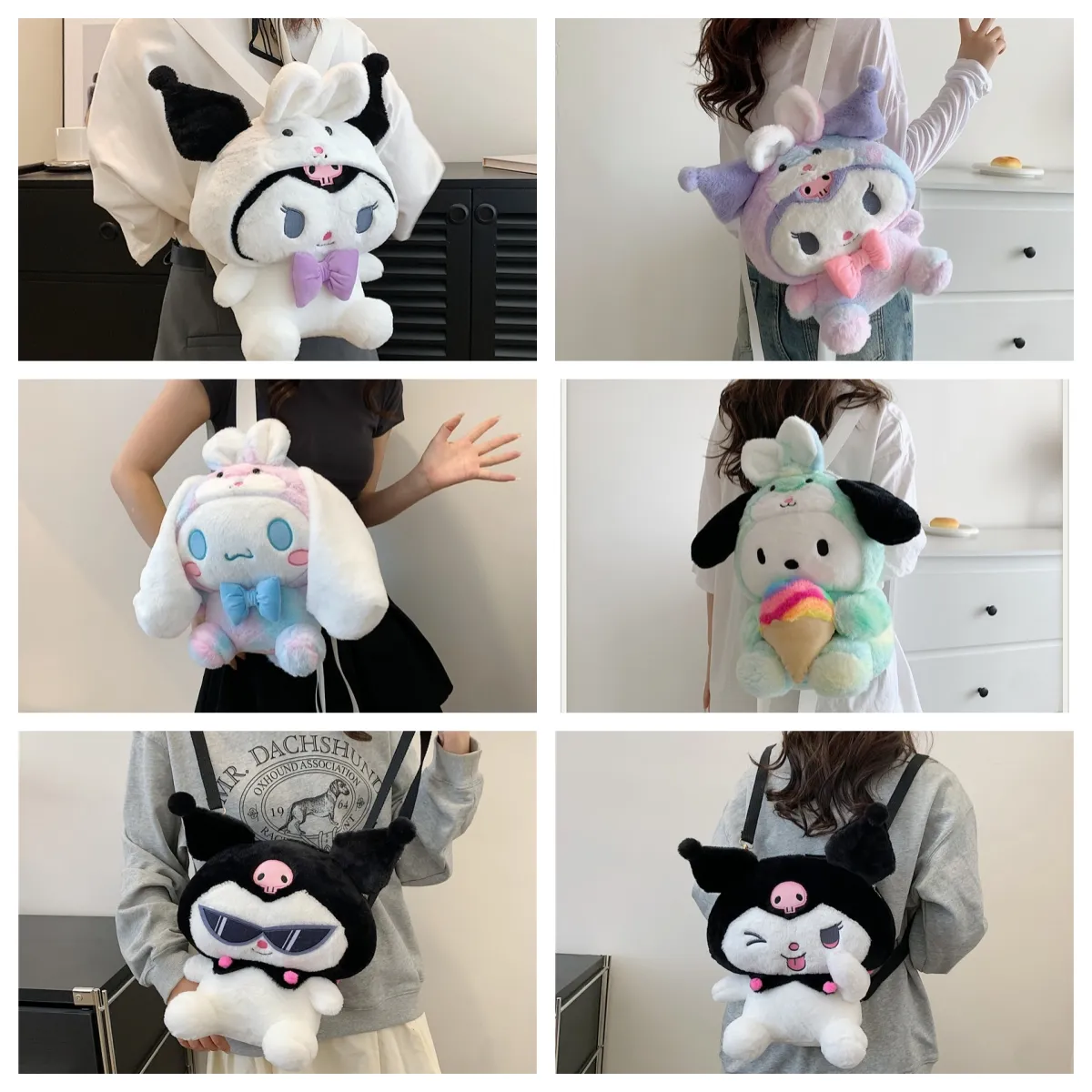 Groothandel Dog Plush Cartoon Girl Backpack Leuke Kuromi One Shoulder Crossbody Bode Ouder kind Geschenk verzending