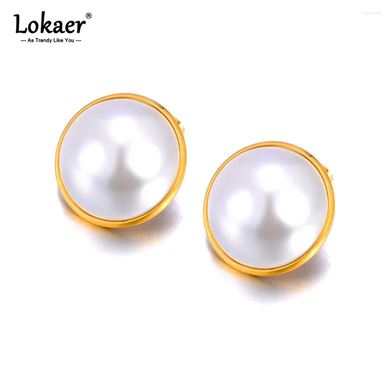Stud Earrings Fashion Imitation Pearl Geometric Circle For Women Stainless Steel Texture 18K PVD Plated Korean Jewelry E23253