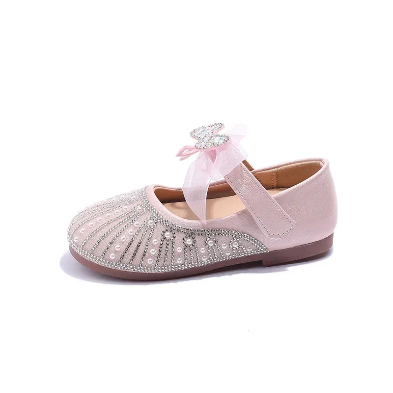 Mädchen Prinzessin Schuhe Weiche Sohle PU Leder Kleinkind Kinder Flache Kinder Strass Kristall Schuhe Größe 23-35 240108